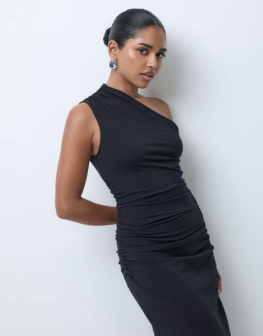 ASOS DESIGN Petite oneshoulder jersey maxikjole i sort, 3 af 5