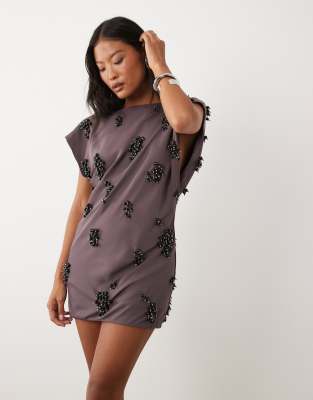 Asos Petite Asos Design Petite Open Back Cluster Embellished Mini T-shirt Dress In Multi