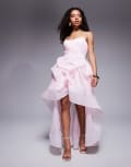 [ASOS Petite] ASOS DESIGN Petite organdie maxi dress with manipulated skirt and hi-lo hem in pink 12 Light pink