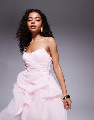 Asos Petite Asos Design Petite Organdy Maxi Dress With Manipulated Skirt And High-low Hem