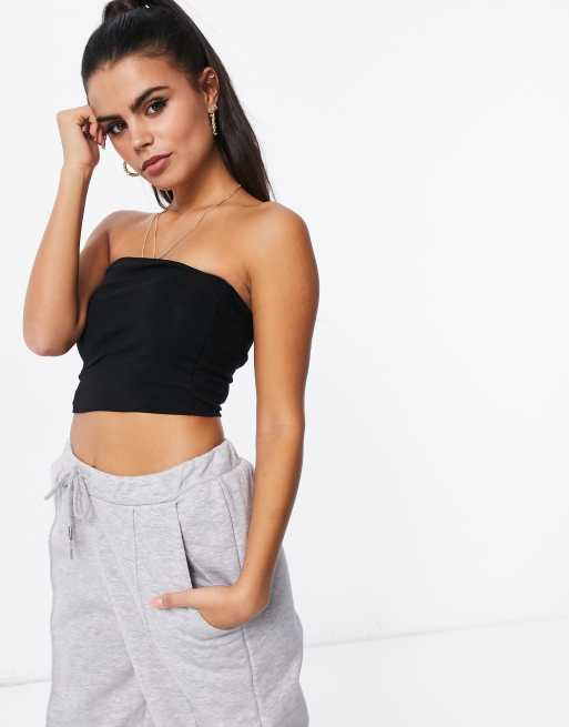 Asos Design Petite Organic Cotton Crop Bandeau Top In Black Asos