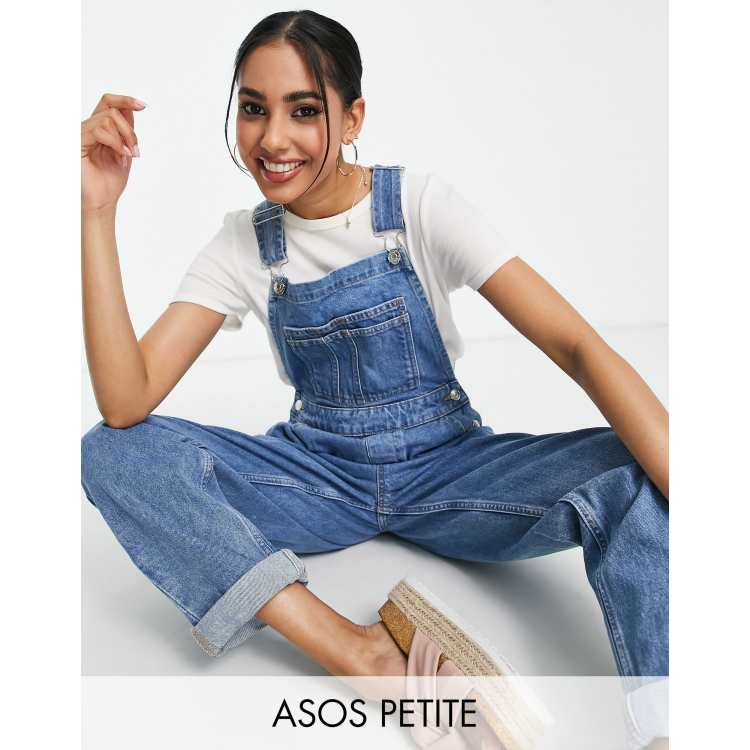 ASOS DESIGN Petite 'original' denim dungarees in midwash