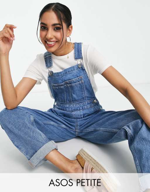 ASOS DESIGN Plus denim dungaree shorts in mid wash, ASOS