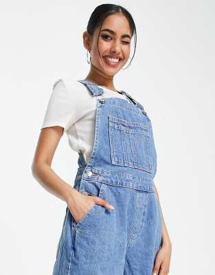 ASOS DESIGN Petite 'original' denim dungarees in midwash