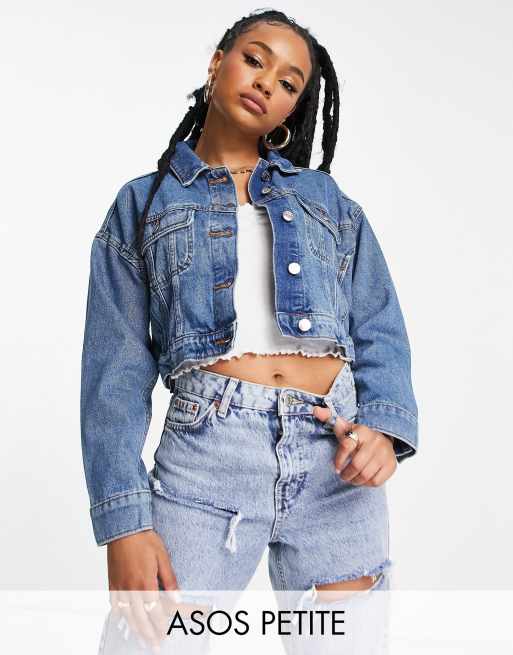 ASOS Denim Jacket With Patches & Fleece Collar In Blue Wash