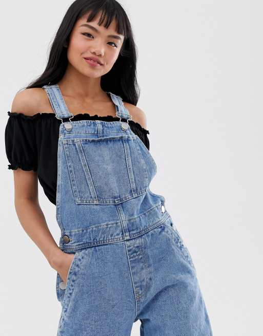 ASOS DESIGN Petite 'original' denim overalls in midwash, 3 of 4