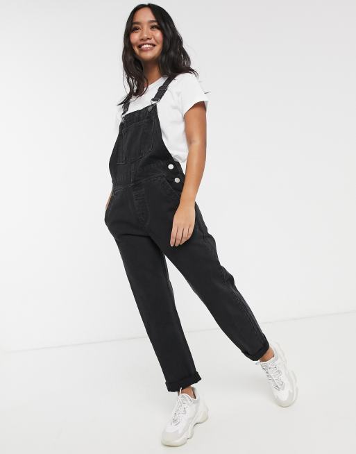 ASOS DESIGN Petite - 'Original' denim tuinbroek in zwart met wassing, 4 van 4