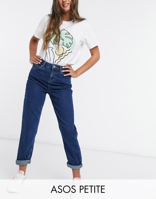 ASOS DESIGN Petite - Original - Jean mom taille haute - Délavage foncé