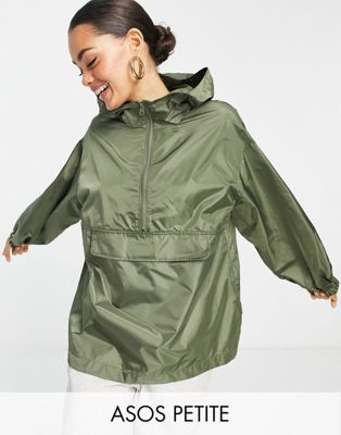 ASOS DESIGN Petite overhead rain jacket in khaki - ASOS Price Checker