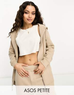 ASOS DESIGN Petite - Oversize-Kapuzenjacke in Taupe mit Reißverschluss-Neutral