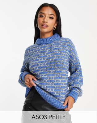 Asos Petite Asos Design Petite Oversize Sweater With Metallic Stitch In Blue And Gold