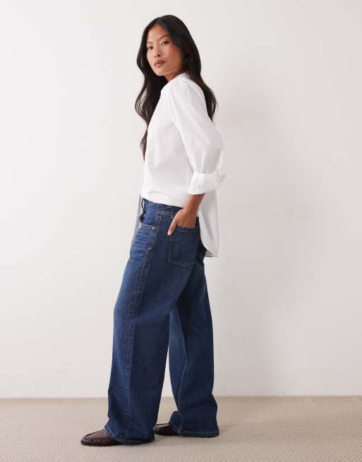 ASOS DESIGN Petite oversized baggy boyfriend jeans in darkwash blue, 2 of 5