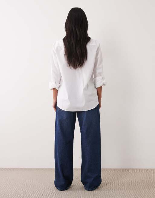ASOS DESIGN Petite oversized baggy boyfriend jeans in darkwash blue, 3 of 5