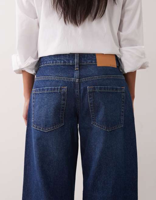ASOS DESIGN Petite oversized baggy boyfriend jeans in darkwash blue, 4 of 5