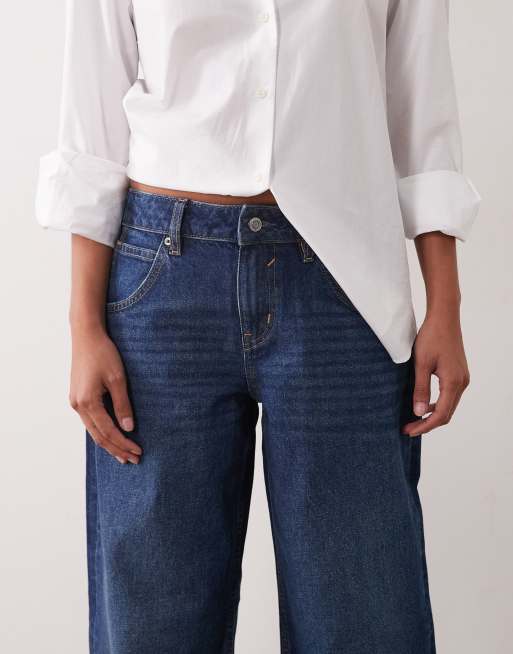 ASOS DESIGN Petite oversized baggy boyfriend jeans in darkwash blue, 5 of 5