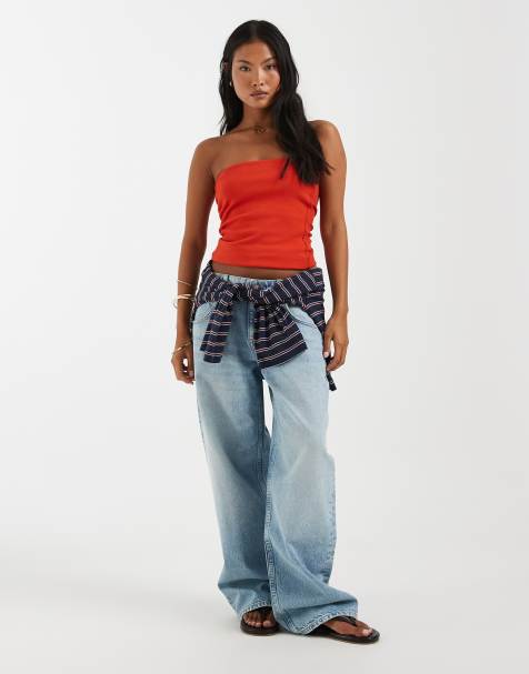 ASOS DESIGN Petite oversized baggy boyfriend jeans in lightwash blue - view 1