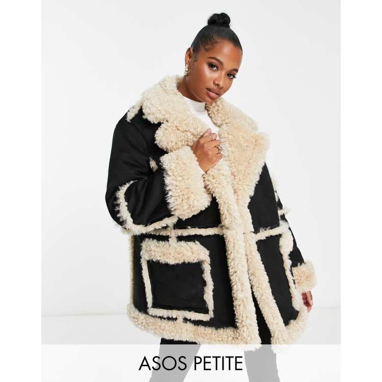 ASOS DESIGN Petite oversized bonded teddy hero aviator jacket in