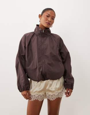 Asos Petite Asos Design Petite Oversized Bubble Hem Track Jacket In Brown