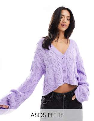 Asos Petite Asos Design Petite Oversized Cable Cardigan In Lilac-purple