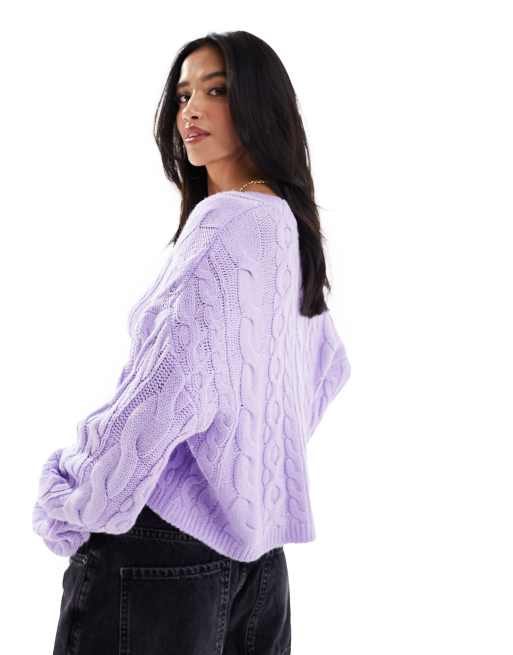 ASOS DESIGN Petite oversized cable cardigan in lilac