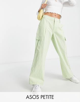 ASOS DESIGN Petite oversized cargo pants in bright green check