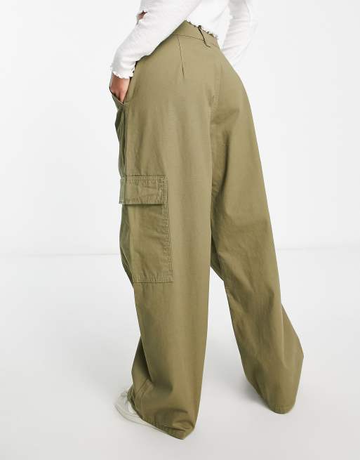 ASOS DESIGN Petite oversized cargo pants in olive, 2 of 4