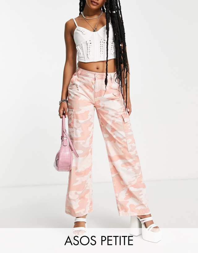 ASOS DESIGN Petite oversized cargo pants in pink camo