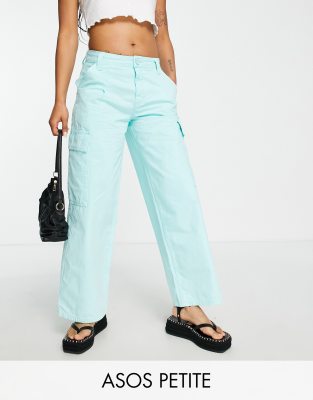 ASOS DESIGN Petite oversized cargo pants in washed blue | ASOS