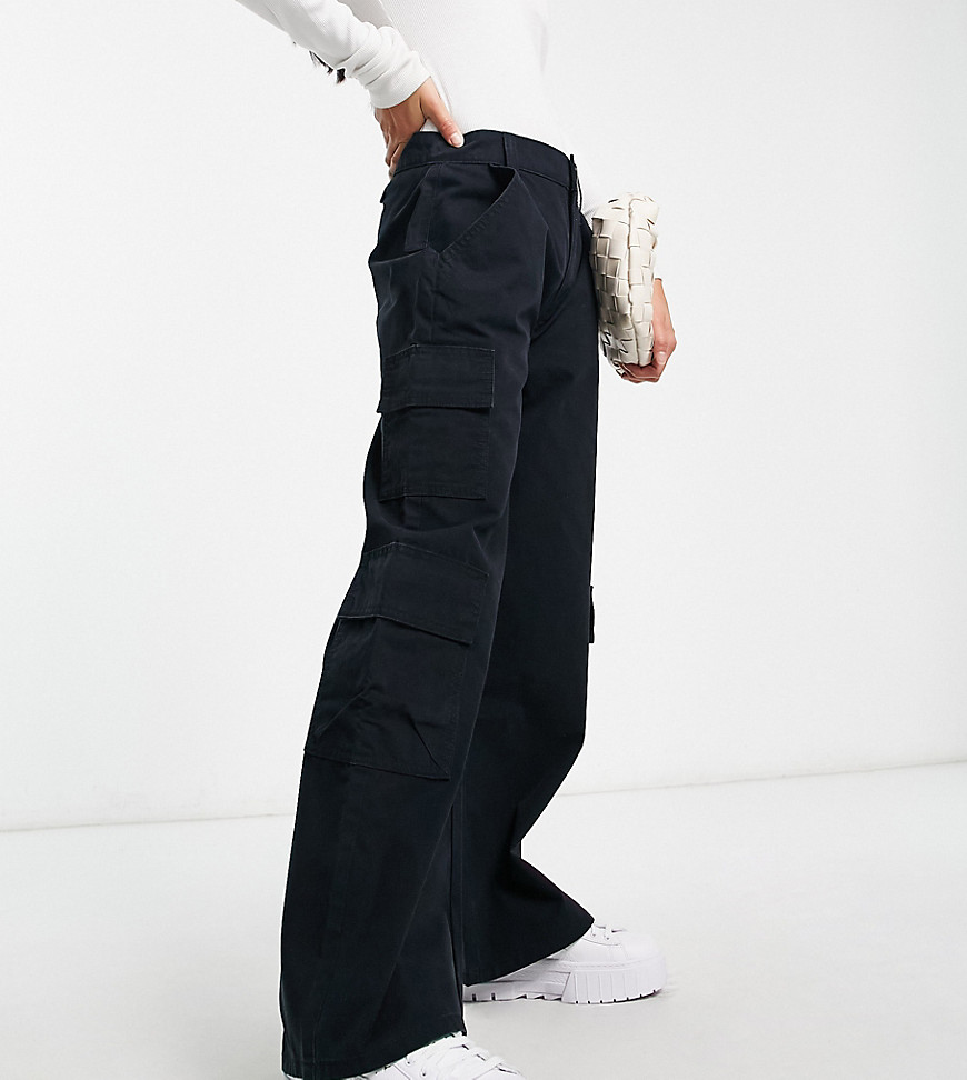 Asos Design Petite Oversized Cargo Pants With Multi Pocket In Black