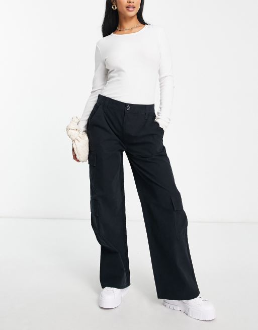 ASOS DESIGN Petite oversized cargo trouser with multi pocket in black, 2 of 4
