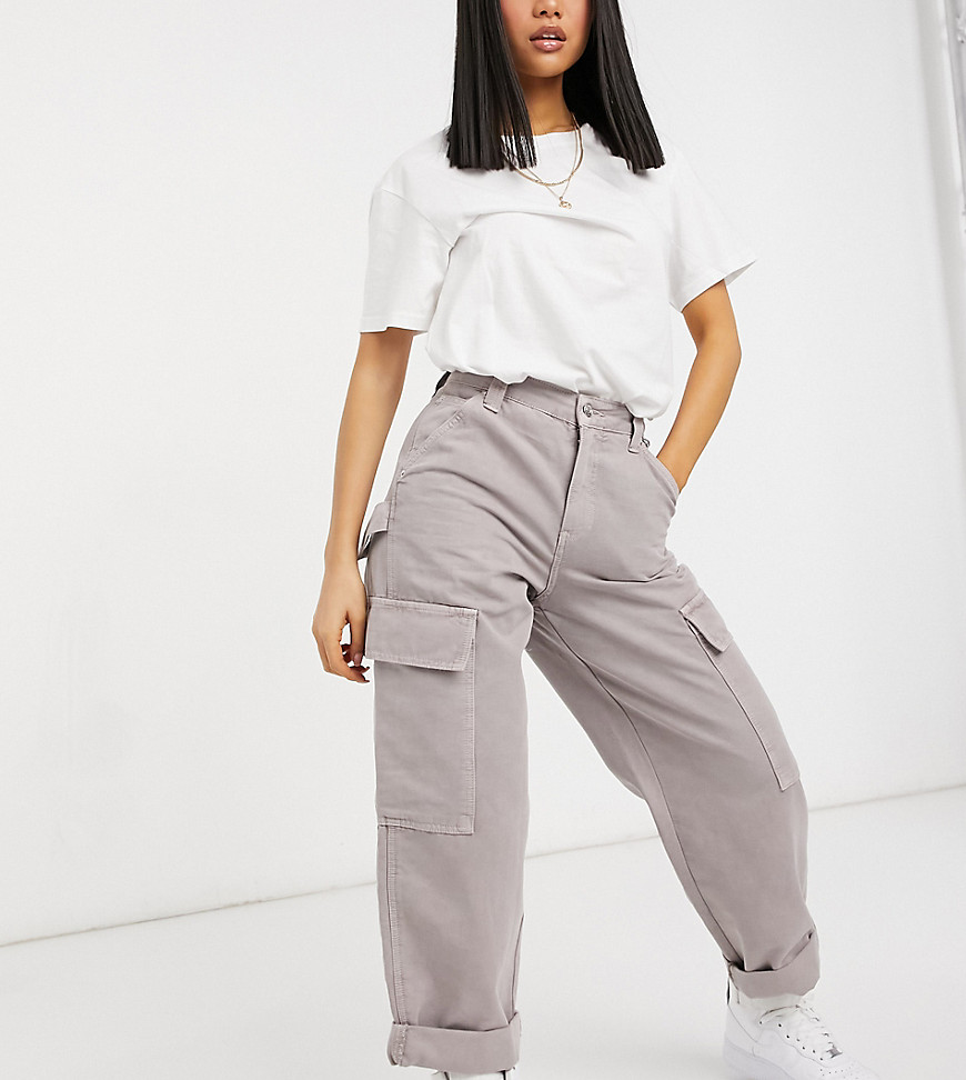 ASOS DESIGN Petite oversized cargo trouser with utility pockets in heather-Pink