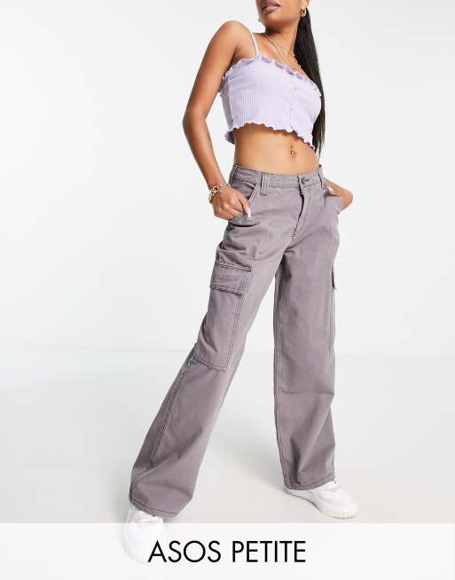 ASOS DESIGN Petite - Oversized cargobroek in grijs