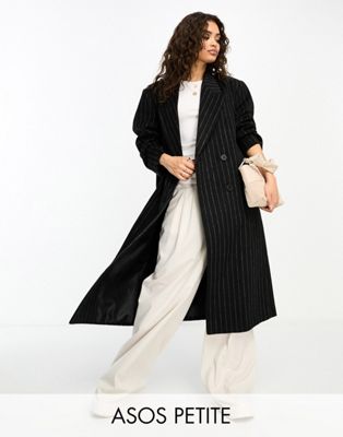 ASOS DESIGN Petite oversized dad coat in black pinstripe