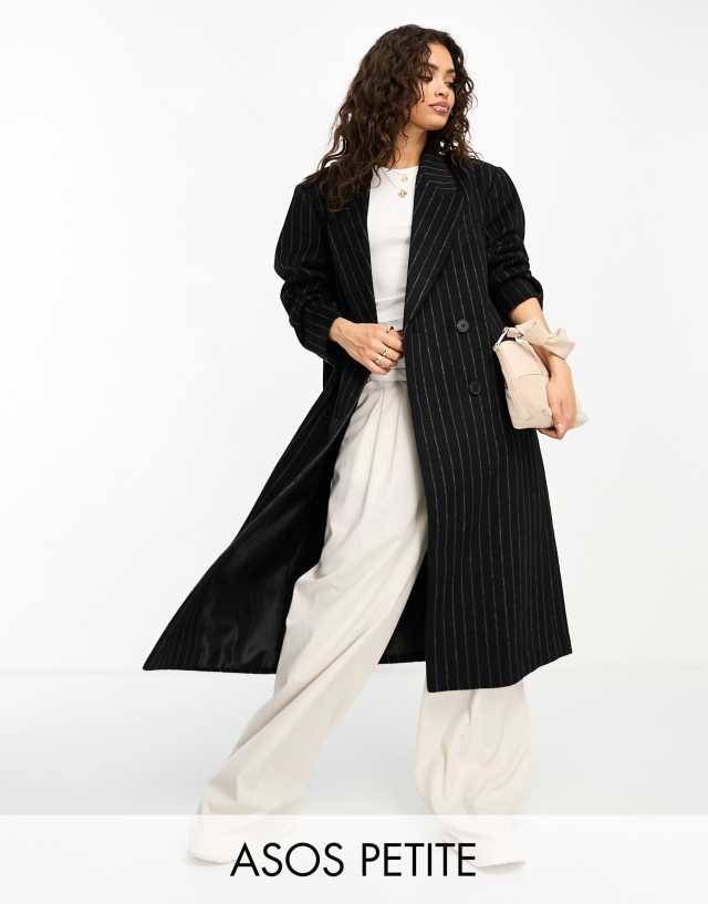 ASOS Petite - ASOS DESIGN Petite oversized dad coat in black pinstripe