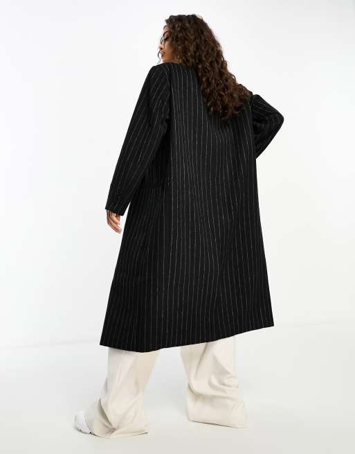 ASOS DESIGN Petite oversized dad coat in black pinstripe