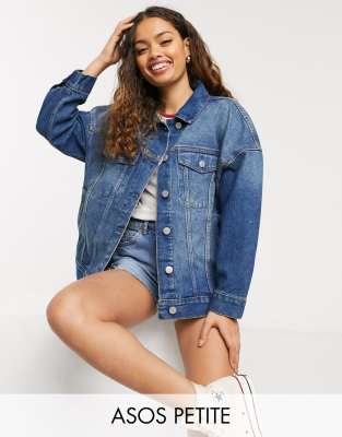 фото Джинсовая куртка в стиле oversized синего цвета asos design petite-синий asos petite