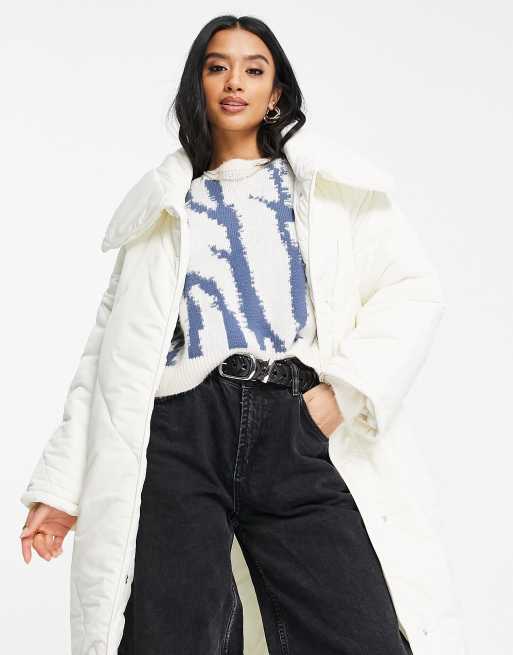 ASOS DESIGN Petite oversized hero quilted maxi coat in cream, 4 of 4