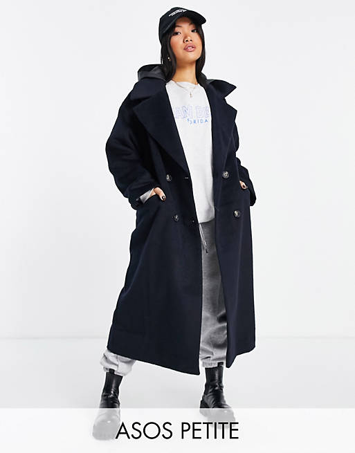  Petite oversized hybrid coat with rainwear hood in navy 