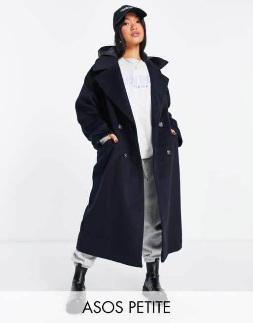 ASOS DESIGN Petite - Oversized hybride jas met regencapuchon in marineblauw 