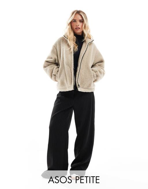 ASOS DESIGN Petite - Oversized jack van borg met opstaande boord in stone
