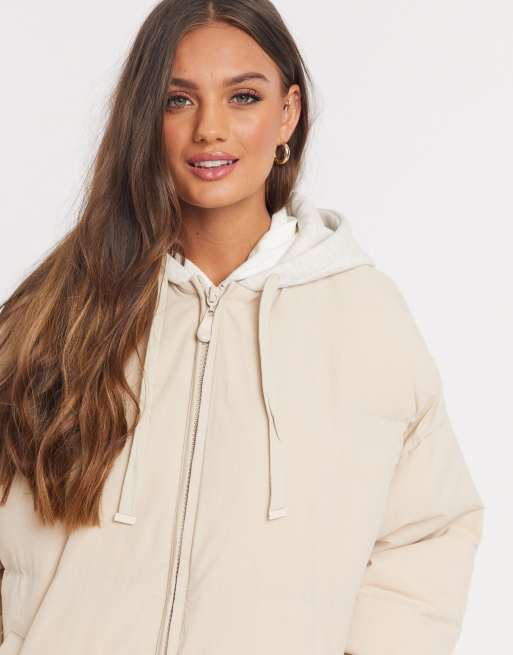 ASOS DESIGN oversized jersey hooded coat in cream