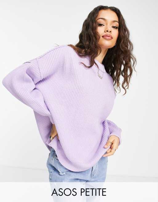 ASOS DESIGN Petite oversized jumper in rib in lilac