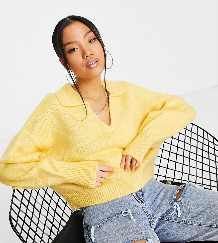ASOS DESIGN PETITE oversized jumper with open collar in yellow