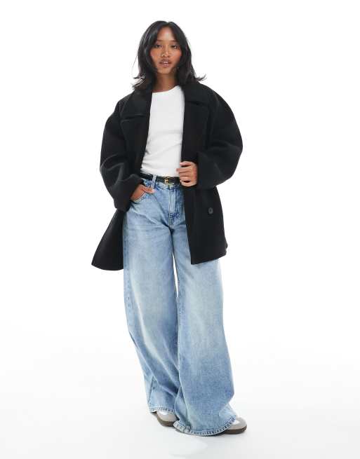 ASOS DESIGN Petite oversized mid length pea coat in black