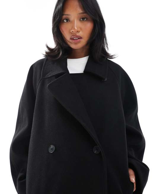 ASOS DESIGN Petite oversized mid length pea coat in black