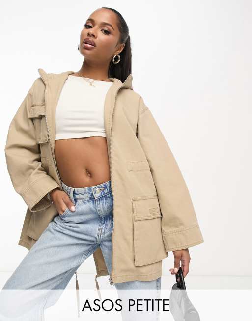 ASOS DESIGN Petite - Oversized parka met cargozakken in zandkleur met wassing