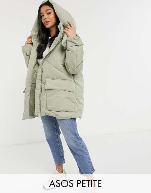 ASOS DESIGN Petite oversized puffer jacket in sage | ASOS