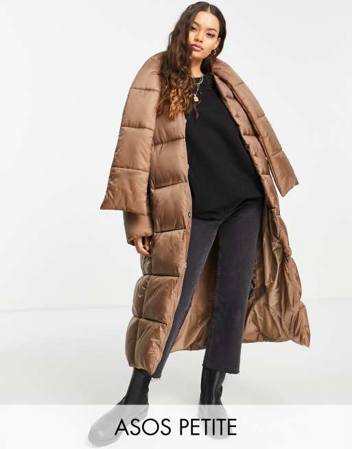 Petite Camel Long Puffer Coat