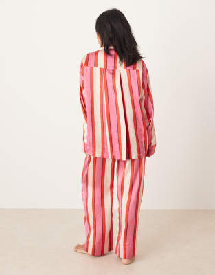 Asos Petite Asos Design Petite Oversized Satin Shirt And Pants Pajama Set In Red