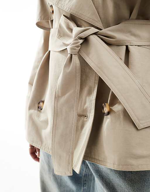 ASOS DESIGN Petite oversized short trench coat with belt in ASOS DESIGN Petite oversized short trench coat with belt in